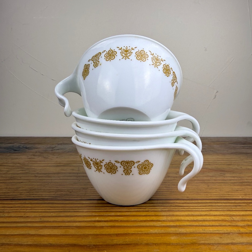 Vintage Pyrex Butterfly Gold Cups – Set of 4 | White Milk Glass - Picture 2 of 9